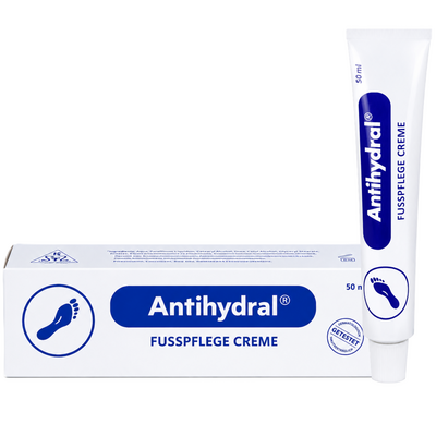 Faltschachtel und Tube der Antihydral Fusspflege Creme